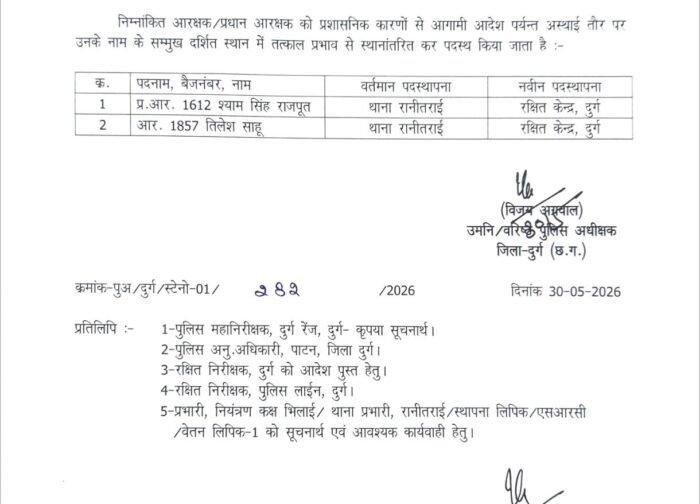 जनप्रतिनिधियों की शिकायत पर रानीतराई थाना के प्रधान आरक्षक  लाइन अटैच