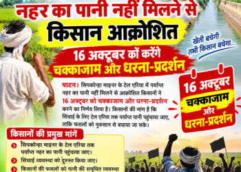 सिपकोन्हा माइनर में नहर का पानी नहीं मिलने से किसान आक्रोशित, 16 अक्टूबर को करेंगे चक्काजाम और धरना-प्रदर्शन